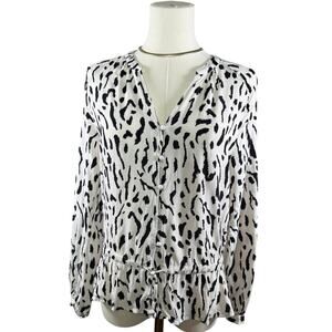 Rails Women's Animal Print Button Down Blouse Cinched Waist Work Wear | Small